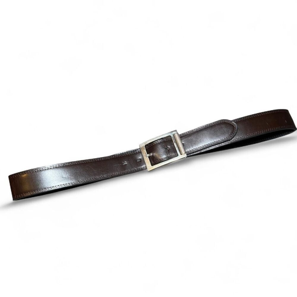 Men’s Size 36 Genuine Leather Reversible Black Brown Belt Silver Buckle